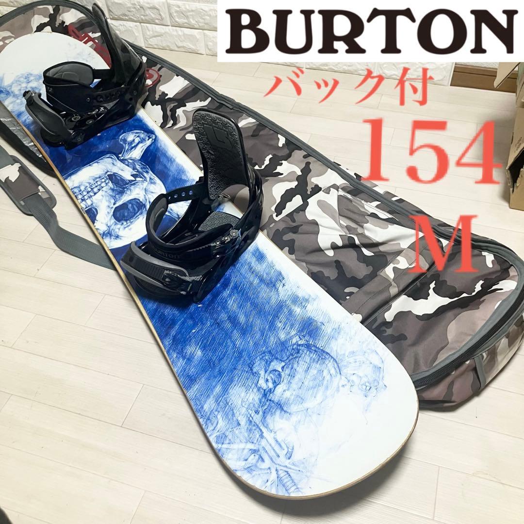バック付/BURTON TWINバートンスノーボード154cm/バインディングM BURTON (バートン) スノーボード 154cm ブラック @ M6 キャンバー