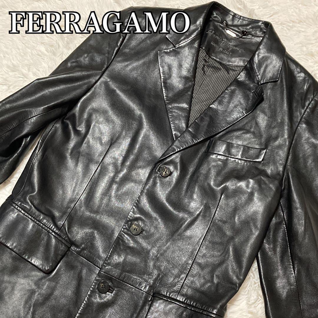 【極美品】Salvatore Ferragamo レザージャケット 本革 羊 黒 2026年最新】Yahoo!オークション -フェラガモ レザーブルゾンの中古品