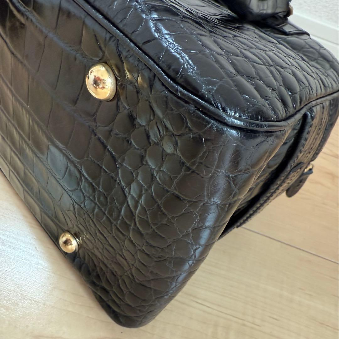 《美品》J& M DAVIDSON Vivi ボストン クロコ型押しブラック