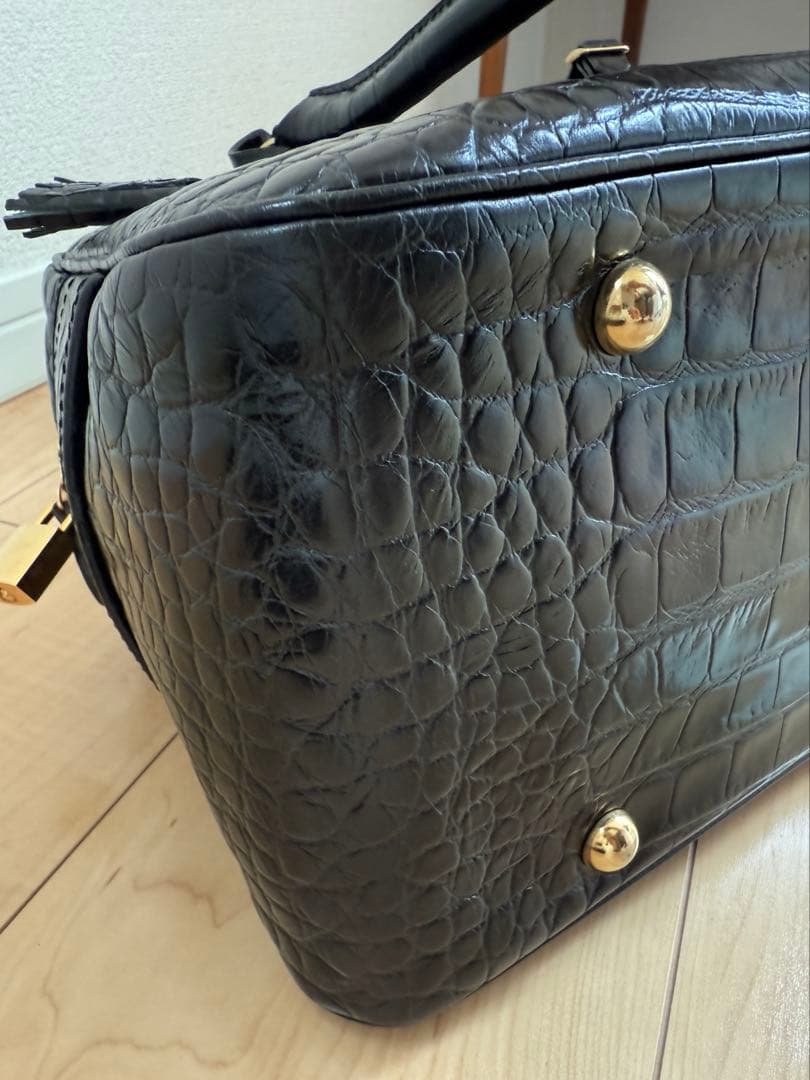 《美品》J& M DAVIDSON Vivi ボストン クロコ型押しブラック