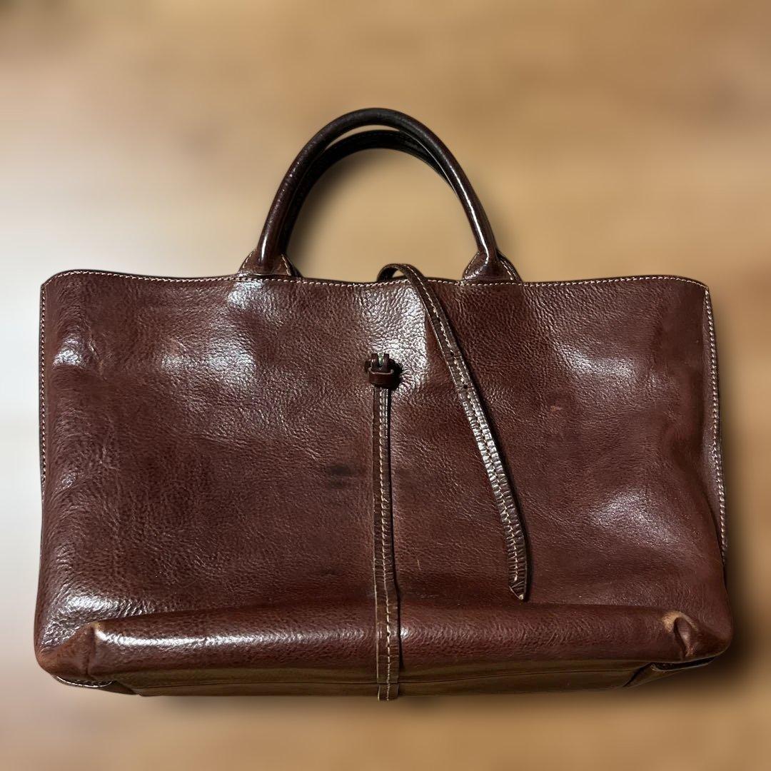 genten ブラウン レザー トートバッグ - メルカリ