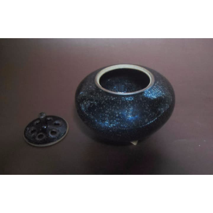 京焼 清水焼 鴻応窯 安房幸男 油滴天目 香炉 共箱 1258