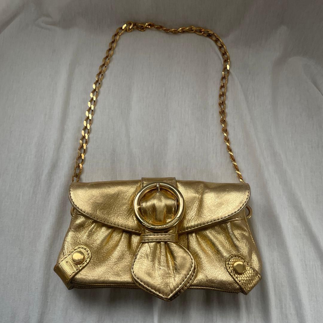 Dolce & Gabbana D&G ゴールド パーティーバッグ ホワイトのウィメンズ DG Girls フォーンバッグ カーフスキン