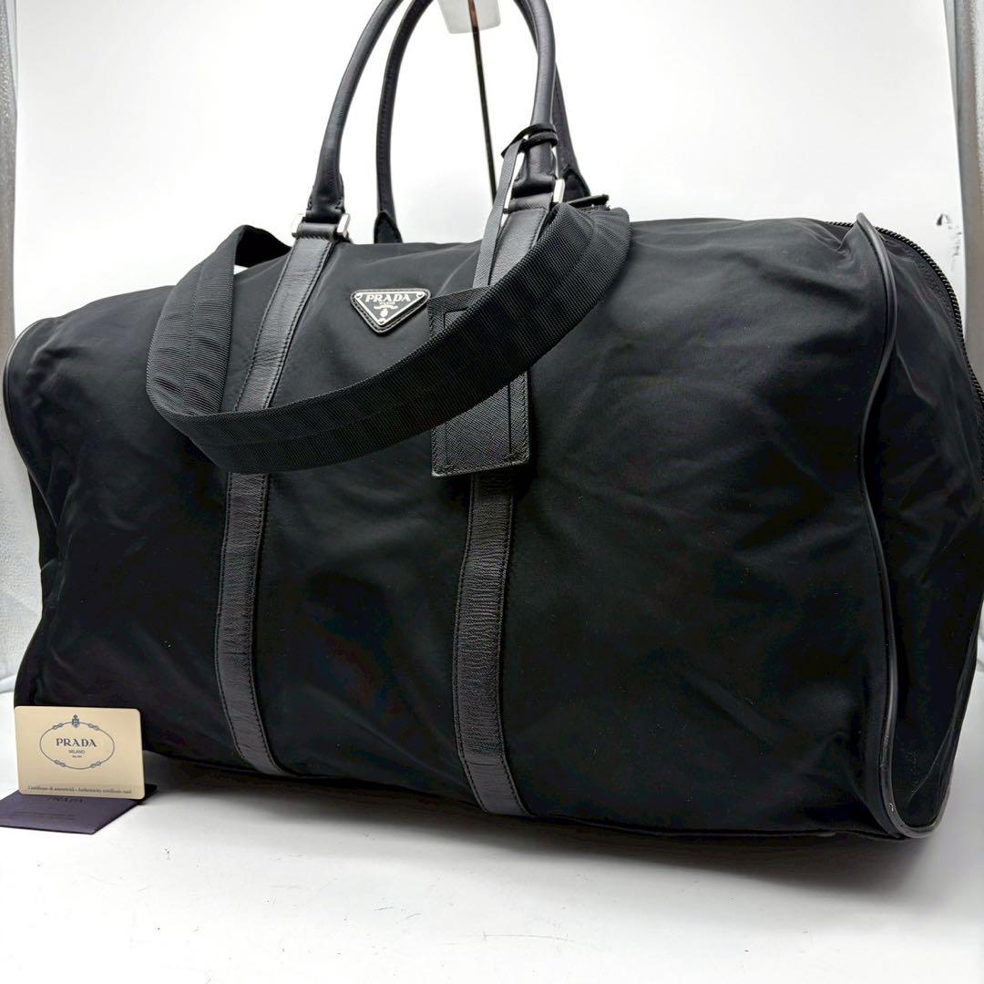 【美品】 プラダ　ナイロン　ボストンバッグ　三角ロゴ 2WAY ブラック PRADA（プラダ） ナイロン レザー ショルダーバッグ B8549 三角ロゴ