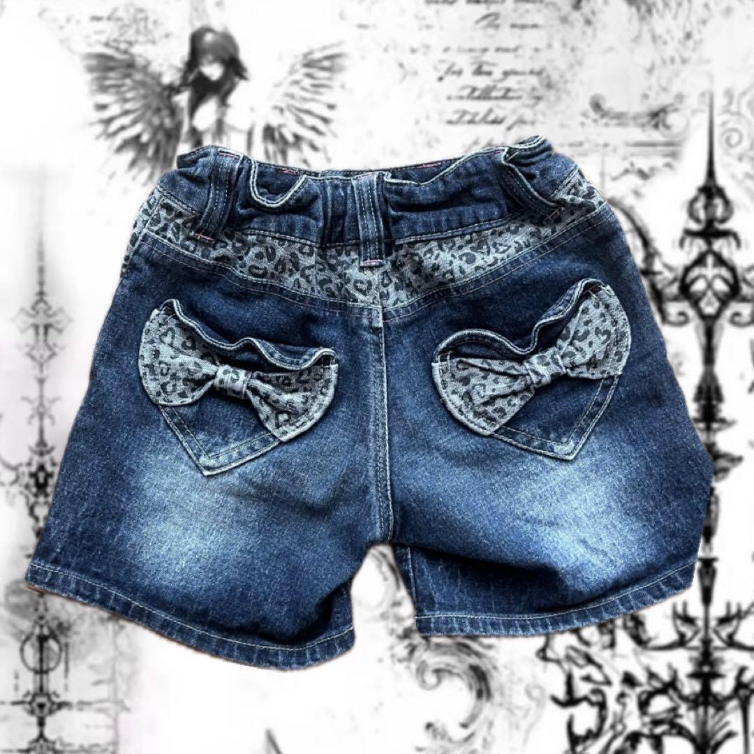 ショートパンツ 平成ギャル 平成女児 y2k デニム ヒョウ柄 リボン