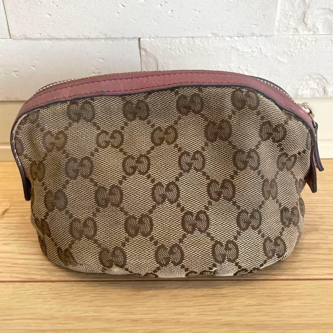 GUCCI GGキャンバスポーチ ベージュ ピンク - メルカリ