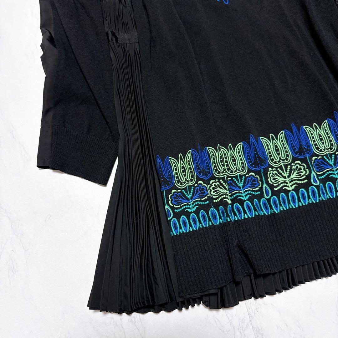 極美品】トクコプルミエヴォル チュニック 刺繍 プリーツ Aライン 黒 9