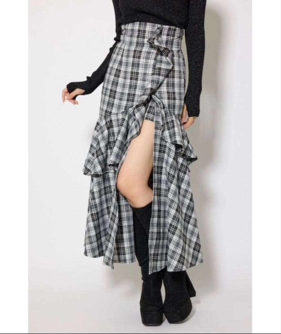rienda チェックフリルスリットスコートショートパンツ ロングスカート rienda | チェックフリルスリットスコートショートパンツ (ショート