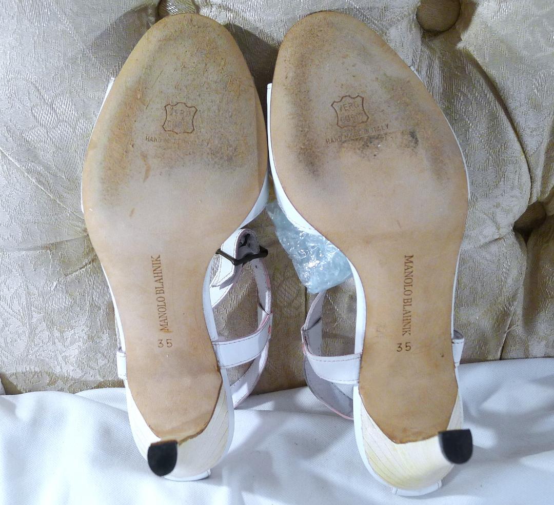マノロブラニク】ホワイト＆PINKカラーミュールパンプス美品 23