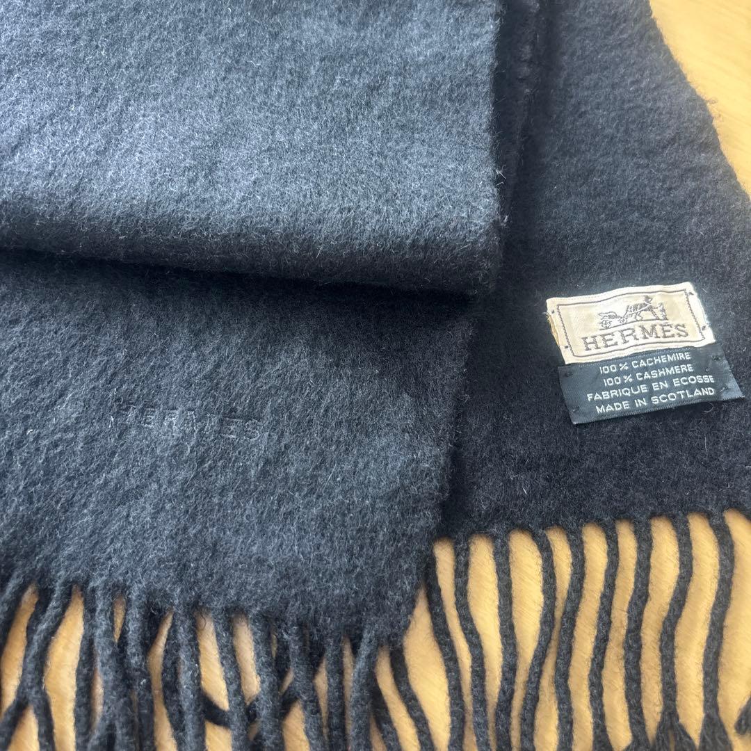HERMES 100%カシミヤ マフラー ブラック 黒 - メルカリ