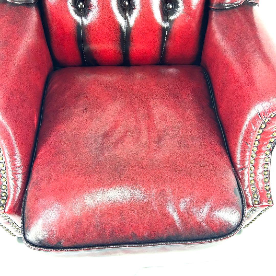 送料無料】ソファ 本革 1人掛け ウィングバック チェスターフィールド