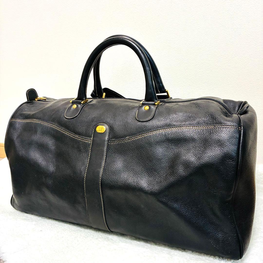 希少】dunhill ダンヒル ボストンバッグ レザー ロゴ刻印 ブラック