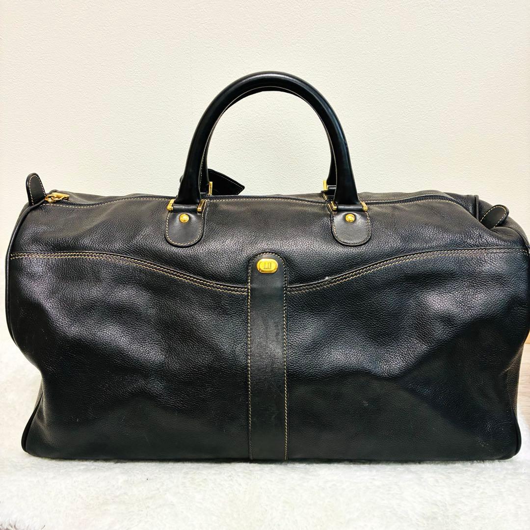 希少】dunhill ダンヒル ボストンバッグ レザー ロゴ刻印 ブラック