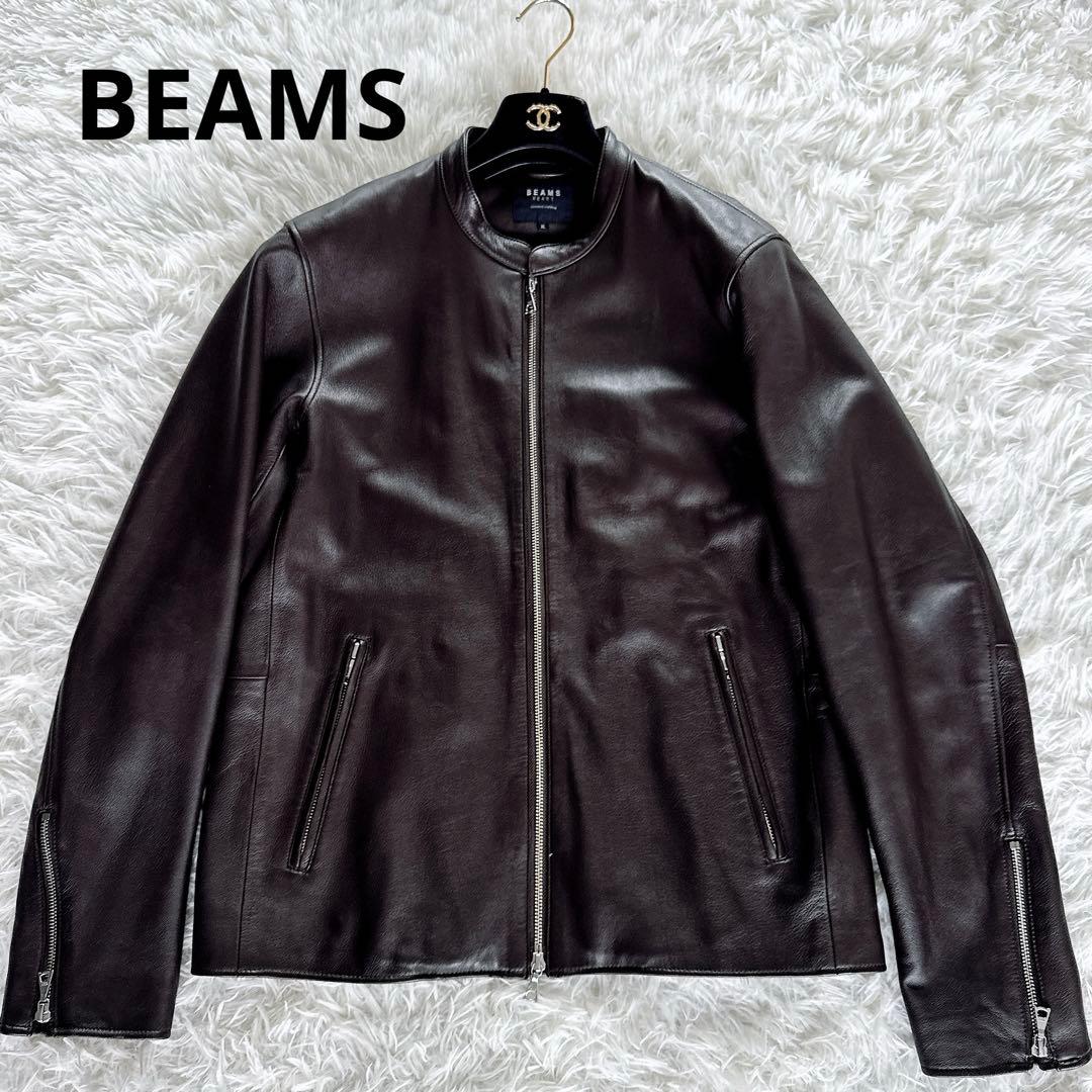 【BEAMS HEART】シングルライダースジャケット 羊革 ブラウン XL BEAMS - BEAMS HEART ビームスハート ライダースジャケット サイズM