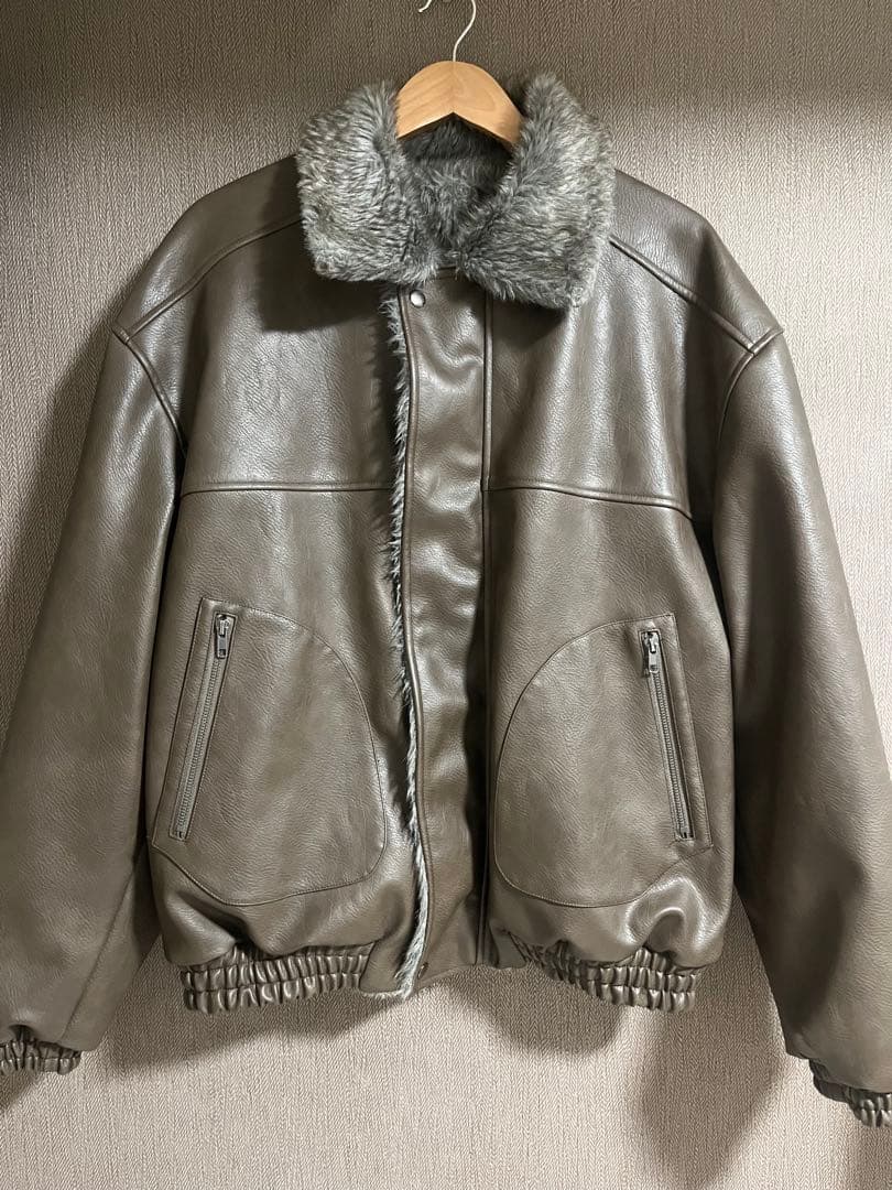 CamphorwoodフェイクレザーファーリバーシブルフライトジャケットL