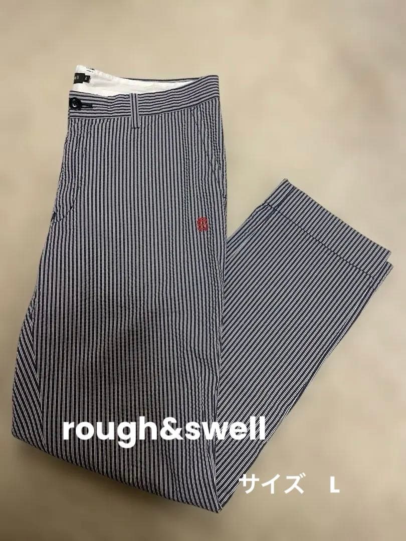 ラフアンドスウェル　rough&swellストライプ柄パンツ　L カジュアルゴルフドットコムby PALM SPRINGSにrough&swell［ラフアンド