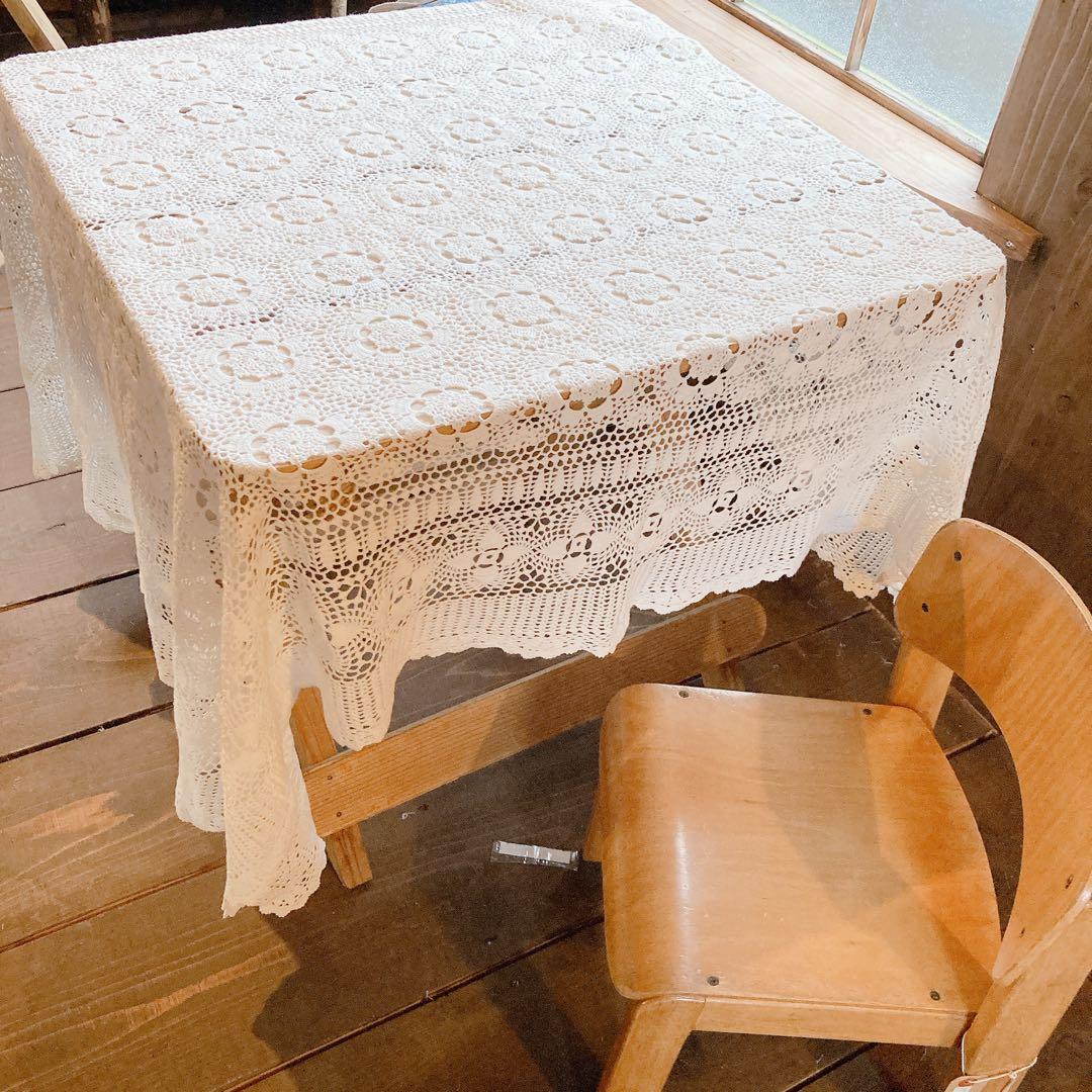 アンティーククロス 大判 カーテン クロッシェ お花模様のクロッシェレースのコースター、フランスから届いた