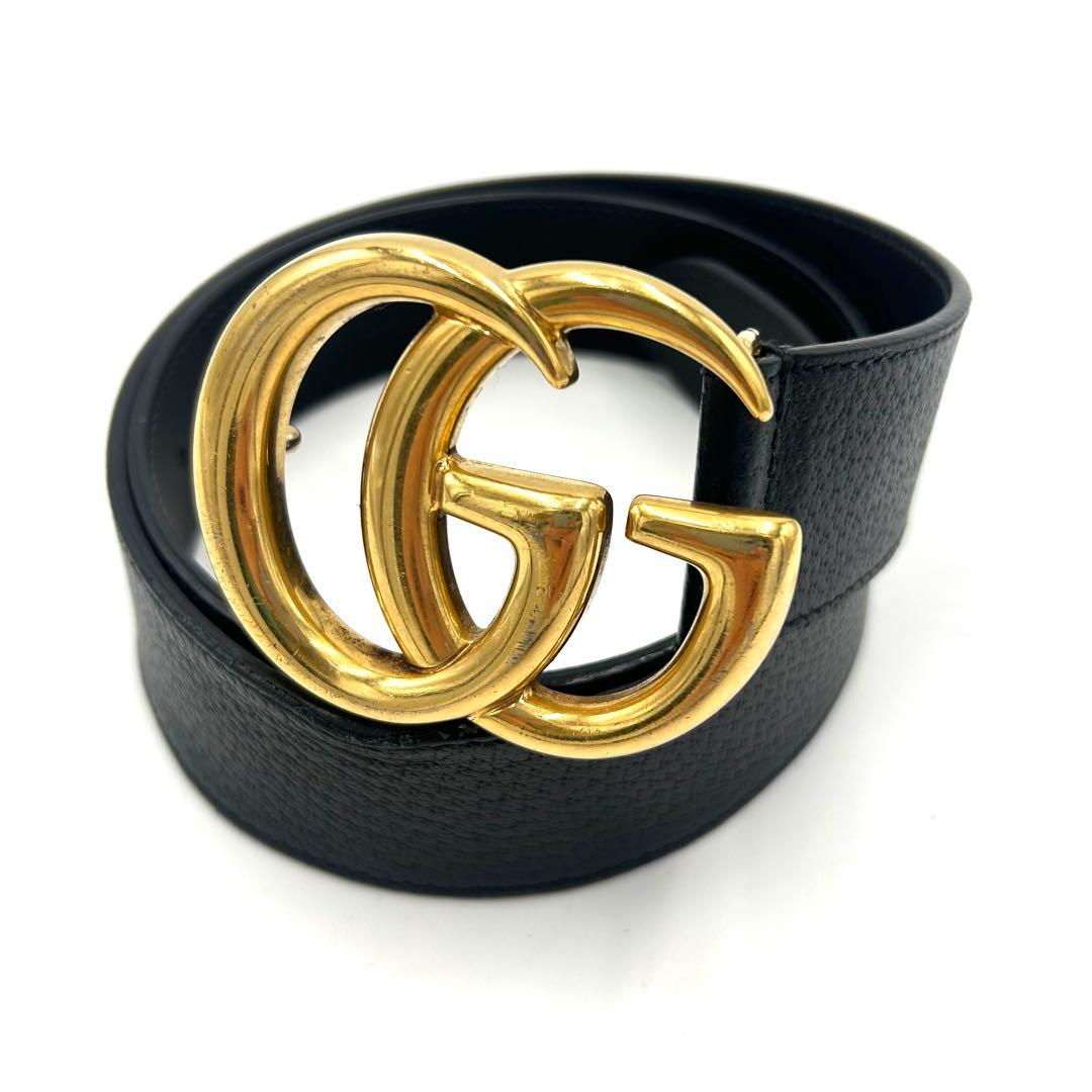 GUCCI グッチ ベルト GGマーモント レザー ブラック ゴールド GUCCI グッチ GGマーモント ブラック 黒 ゴールド金具 レザー ダブルG