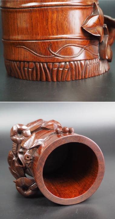 送料無料 極上唐木紫檀/黄花梨木透かし彫り筆筒 箱付 完品無傷 - メルカリ