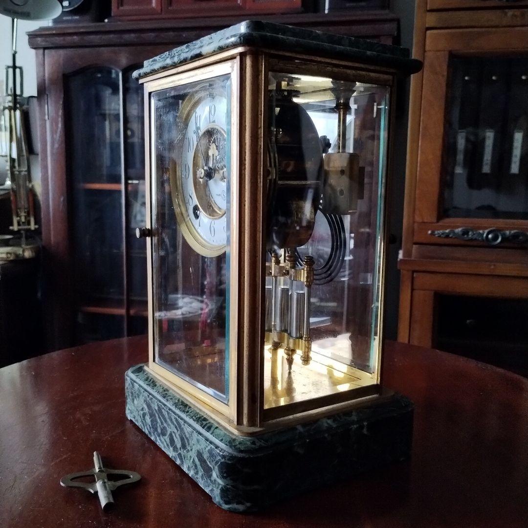 ぬ*.様 アンティーク 精工舎 大理石 4面ガラス 時報打ち 置時計 ゼンマイ