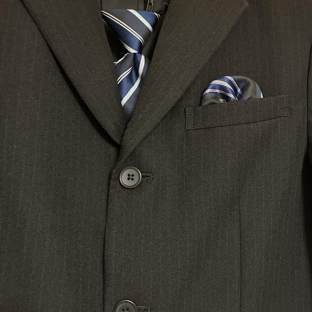 フォーマルスーツ 150 クリーニング済 ストライプ スーツ ブラック 美
