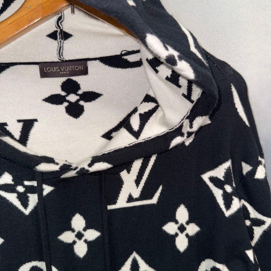 LOUS VUITTON ルイヴィトン ニットパーカー 総柄 黒 ブラック - メルカリ