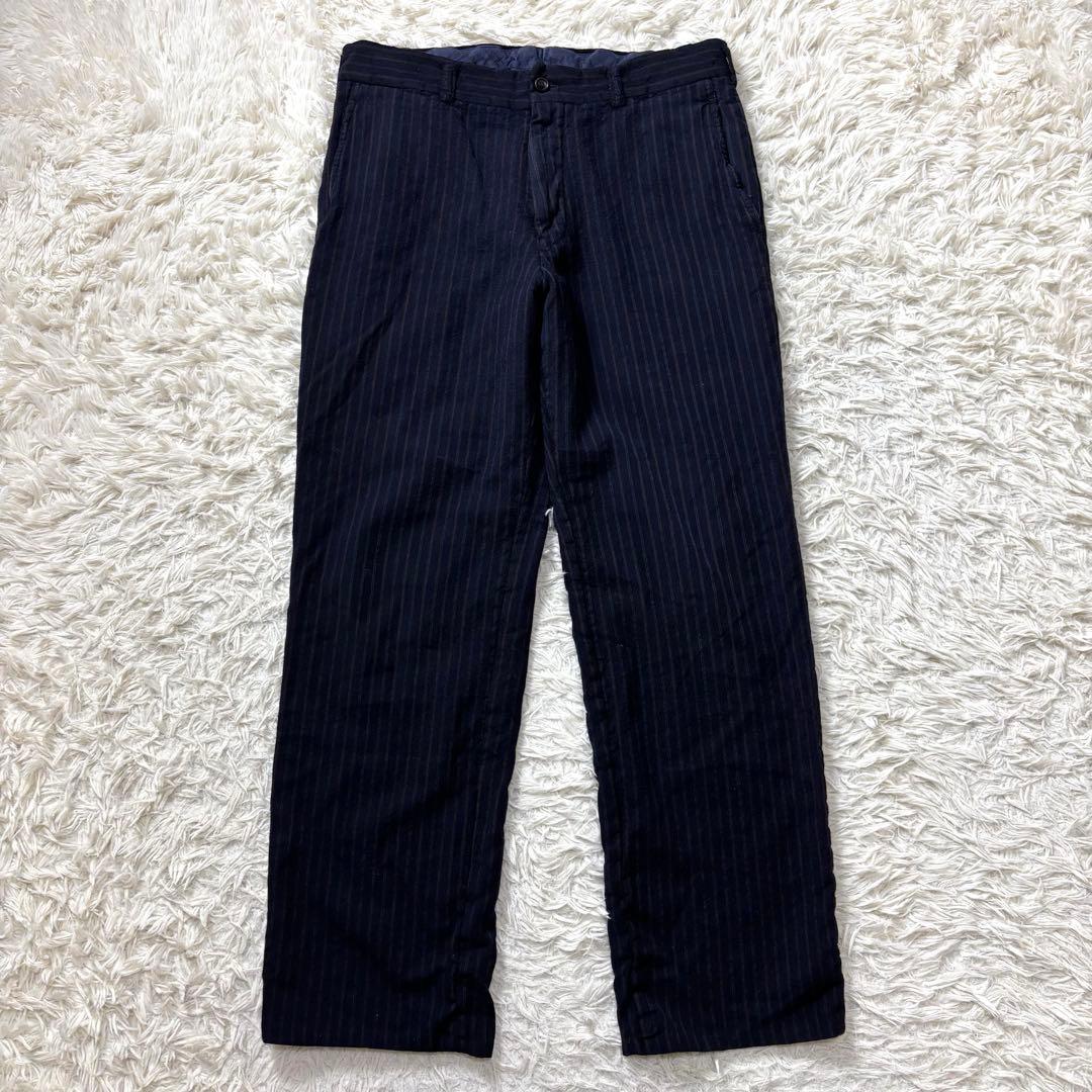 コムデギャルソンオム スラックス 縮絨ウール ストライプ ネイビー コムデギャルソンオム COMME des GARCONS HOMME 00' ウール縮絨