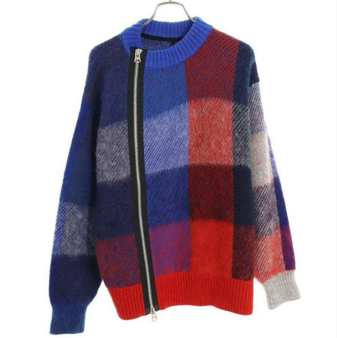 トップス Sacai 22AW Plaid Knit Blouson 3 sacai - サカイ 22AW 22-02857M Plaid Knit Blouson チェックジップ