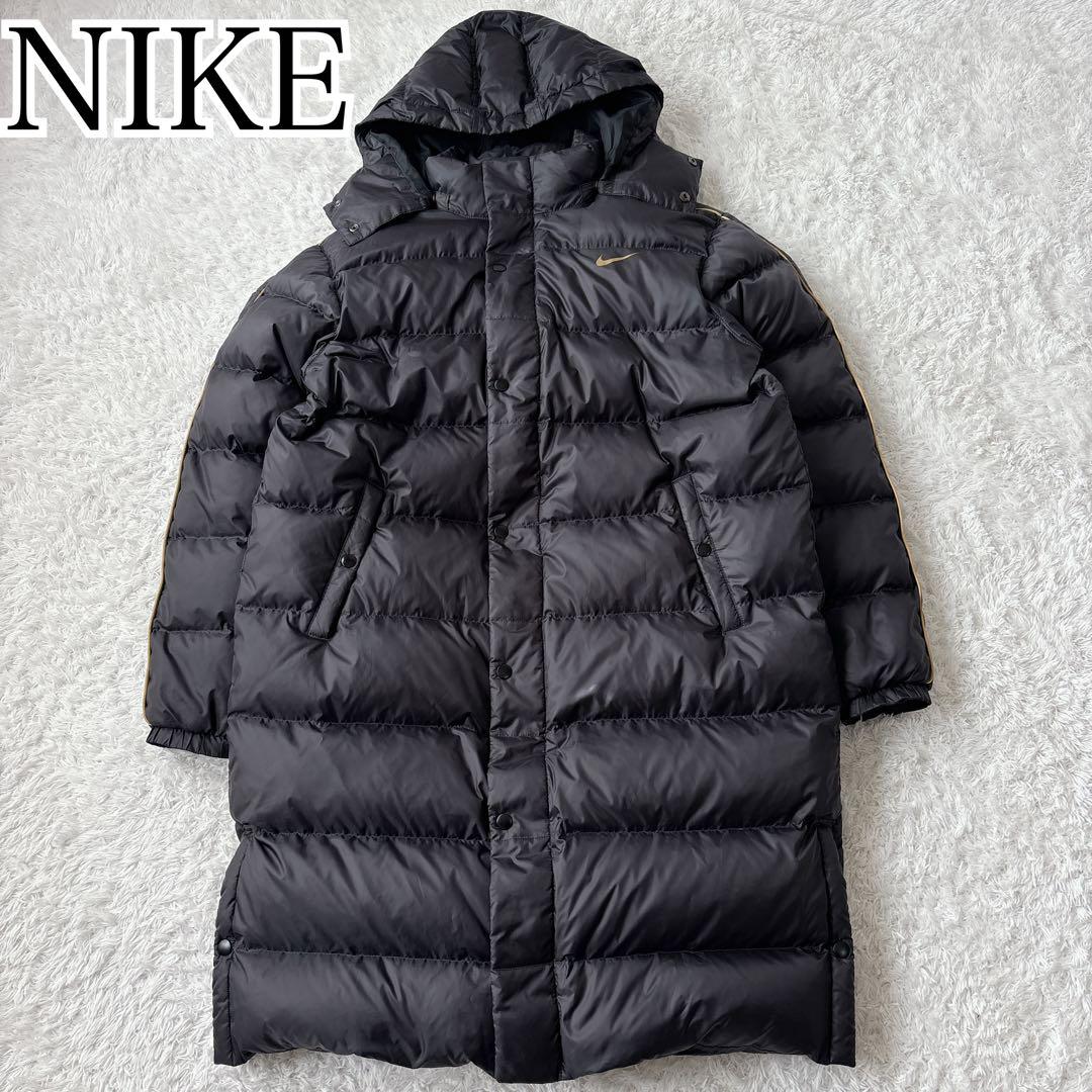 NIKE ダウンコート ベンチコート XL 黒 フード付 ゴールドスウィッシュ