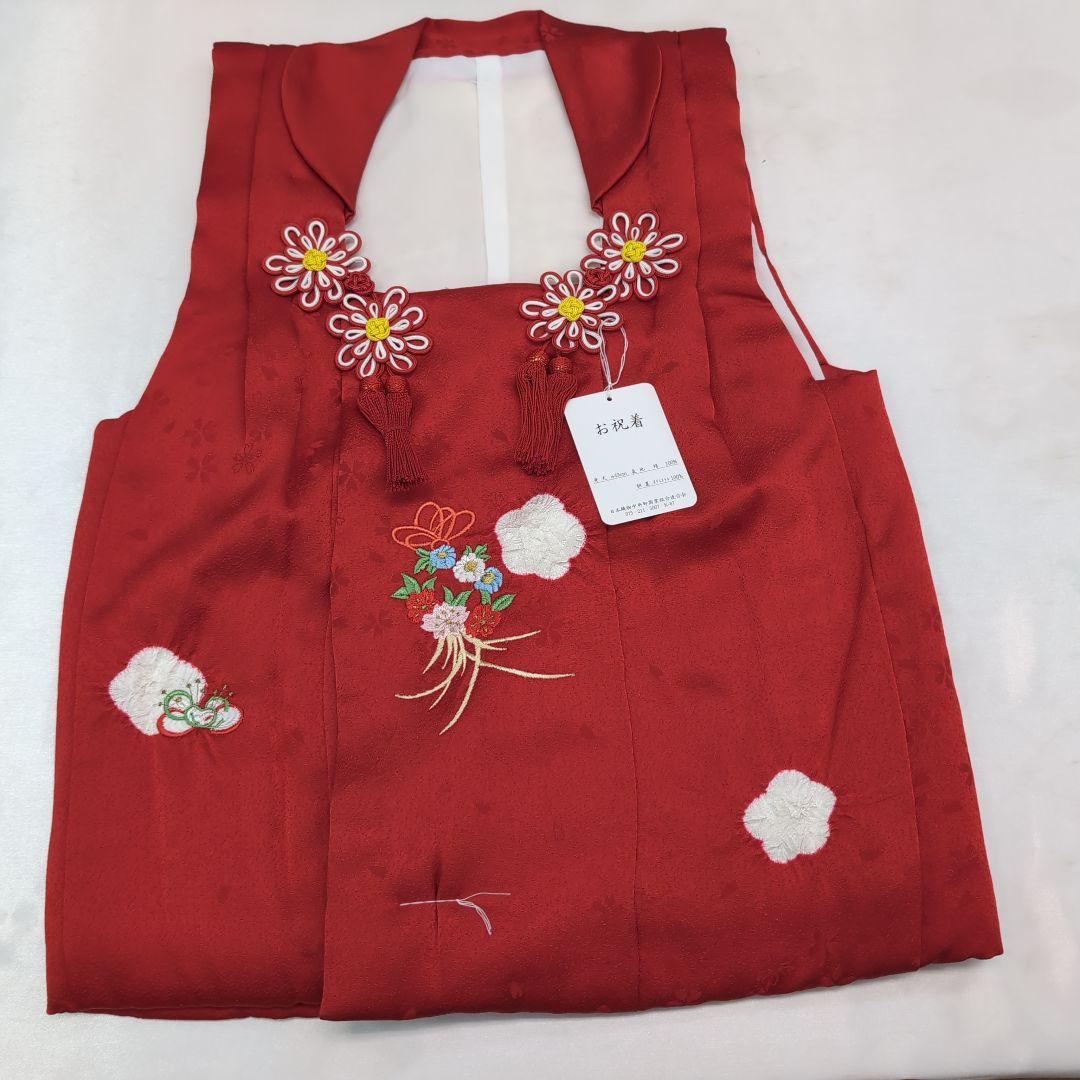 新品 正絹被布 絞り刺繍 七五三レンタル(3歳女の子被布)3695 正絹絞り刺繍 赤絞りまり刺繍
