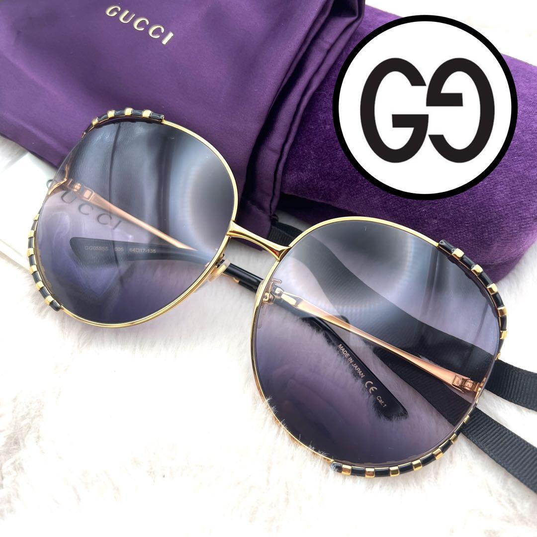 極美品✨GUCCI サングラス GG0595S ゴールド ブラック系 Gucci Metal Round Frame GG0595S Sunglasses Gold Black Red 1822959