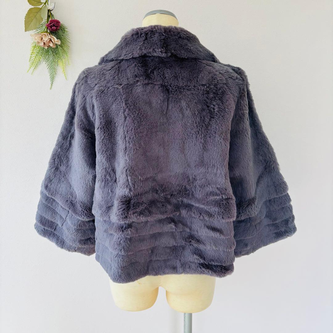 XL大きいサイズ リアルファーティアードコート ラビット 紫パープル系