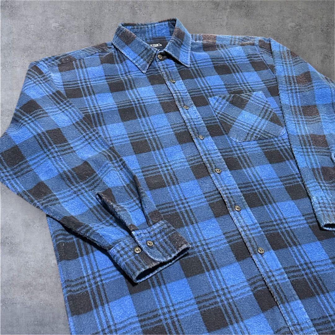 90s puritan プリント ネルシャツ 青黒 ヴィンテージ USA - メルカリ