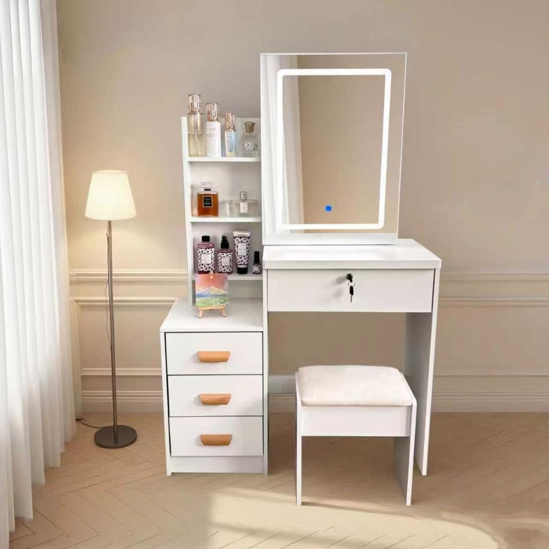 ホワイトドレッサー・鏡台 訳あり品　写真をご確認 1021-② ドレッサー 鏡台 幅75 スツール付 ホワイト 引出し2杯 MD-6737WHを激安