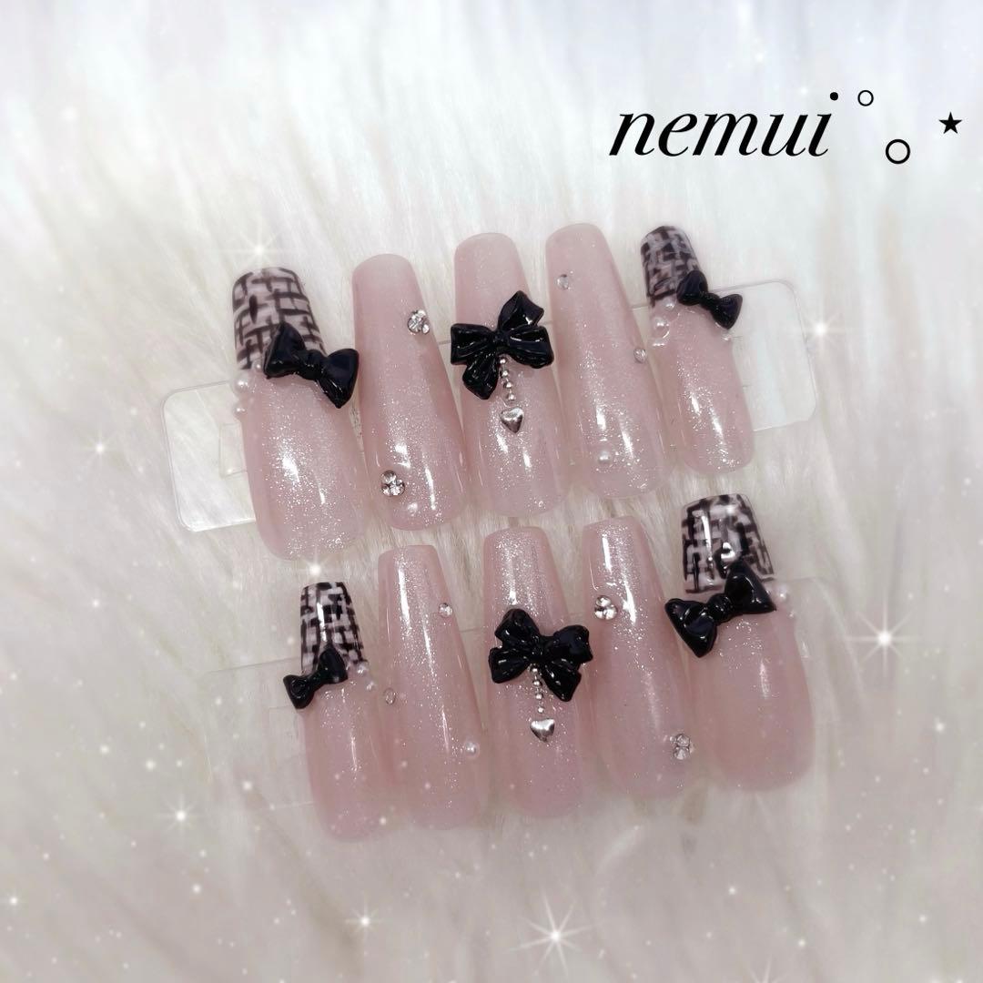 No.47 ネイルチップ ピンク 韓国 量産型 フレンチガーリー ワンホン