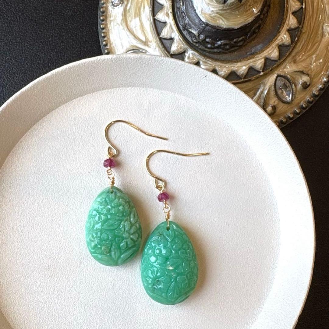 《ｔａｍａ☆彡》クリソプレーズフラワーガーデンカービング＊チャーム