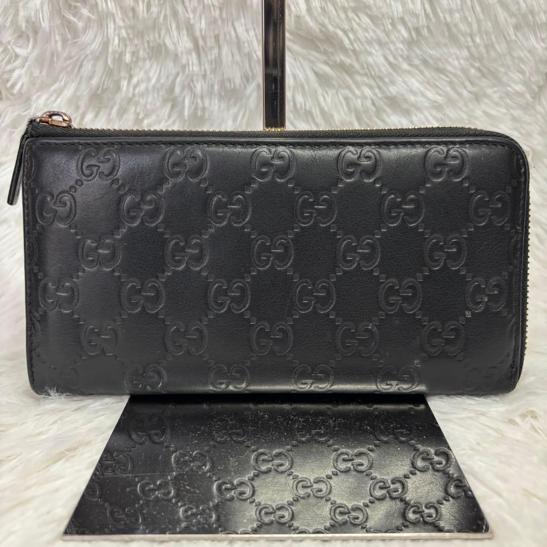 ✨高級✨ グッチ 長財布 L字ジップ シマ レザー ブラック GG柄 黒