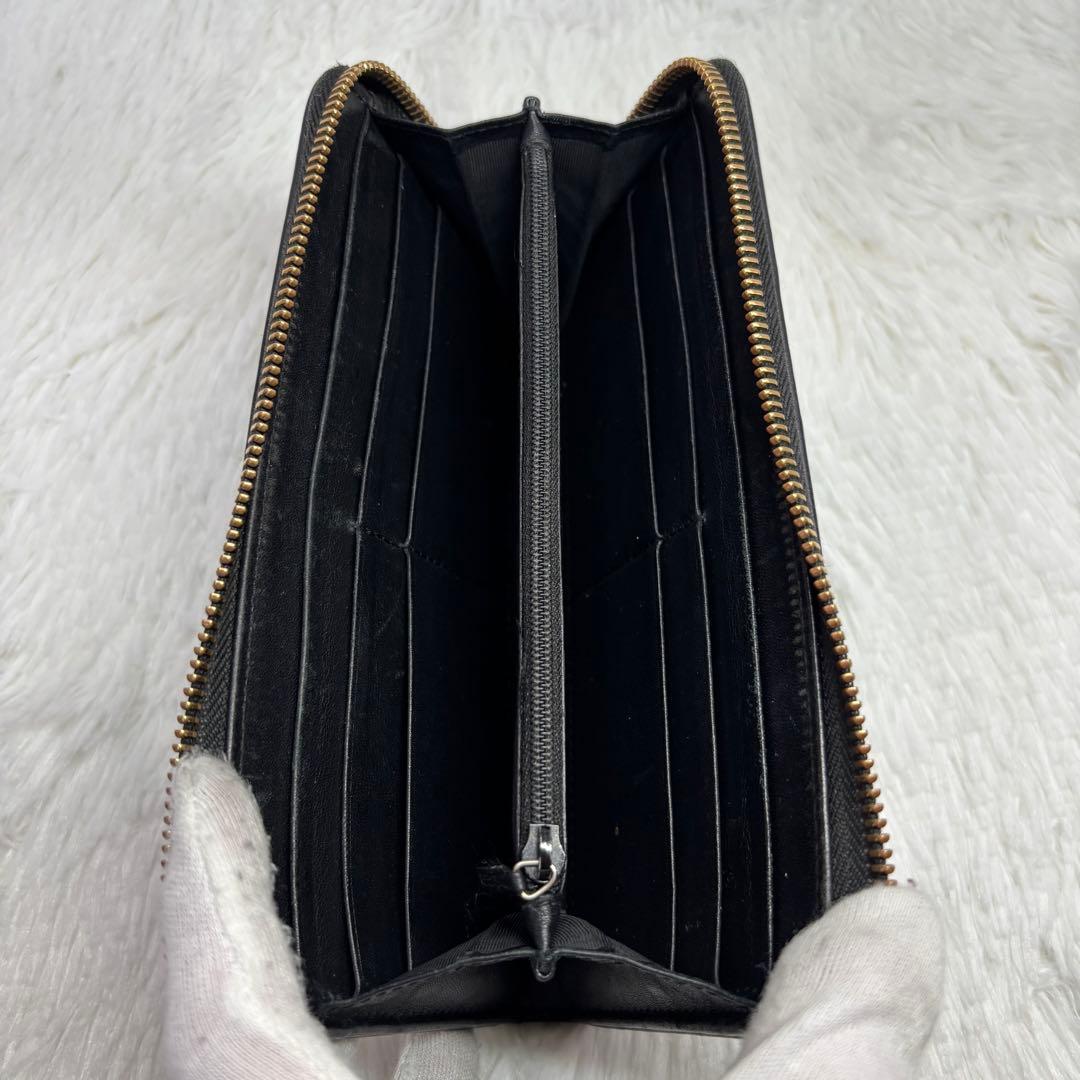 ✨高級✨ グッチ 長財布 L字ジップ シマ レザー ブラック GG柄 黒
