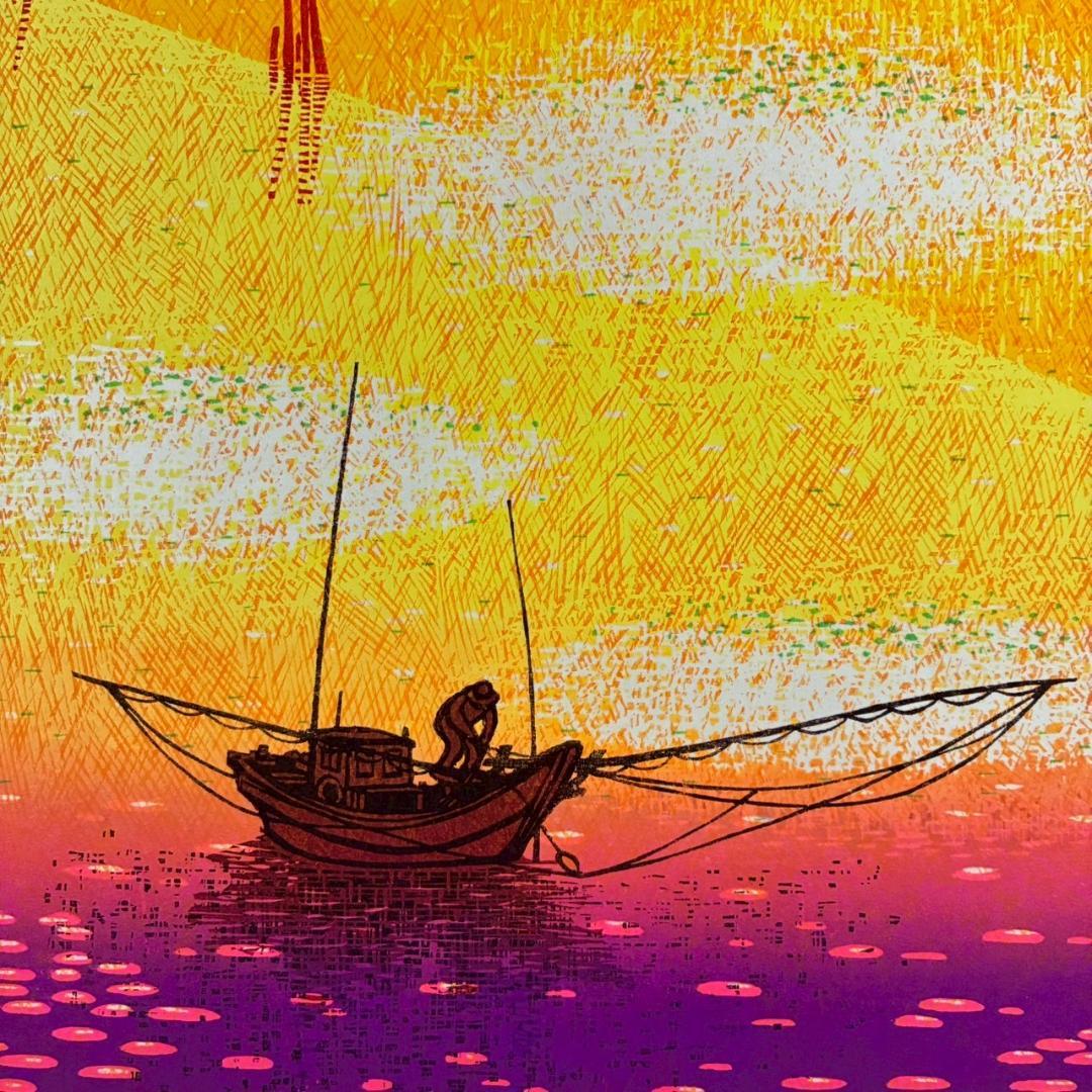 美品 牧野宗則「流れは広く」木版画 1998年制作 直筆サイン入 オリジナル