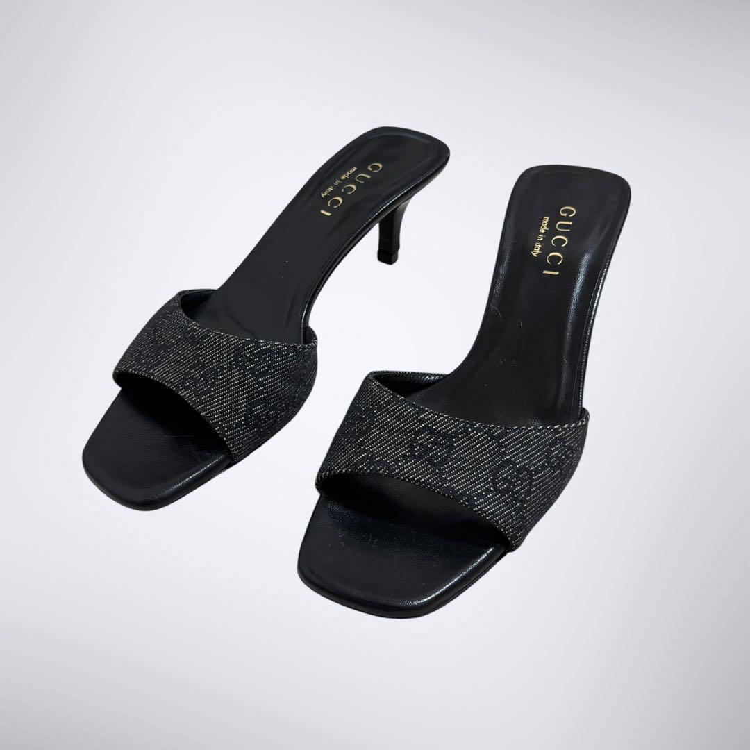 良品✨ GUCCI グッチ GG サンダル ミュール ヒール ブラック 23㎝