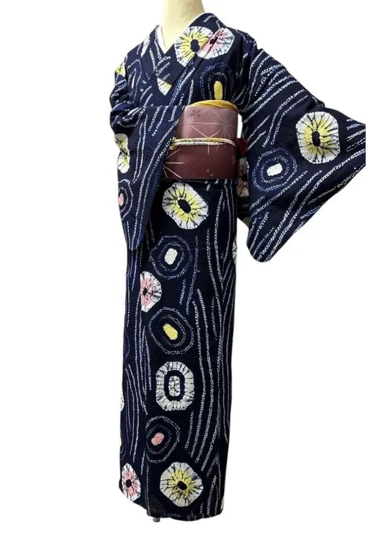 AA37有松鳴海絞り高級浴衣 花 肩当て付き綿 お仕立て上がり浴衣 - メルカリ