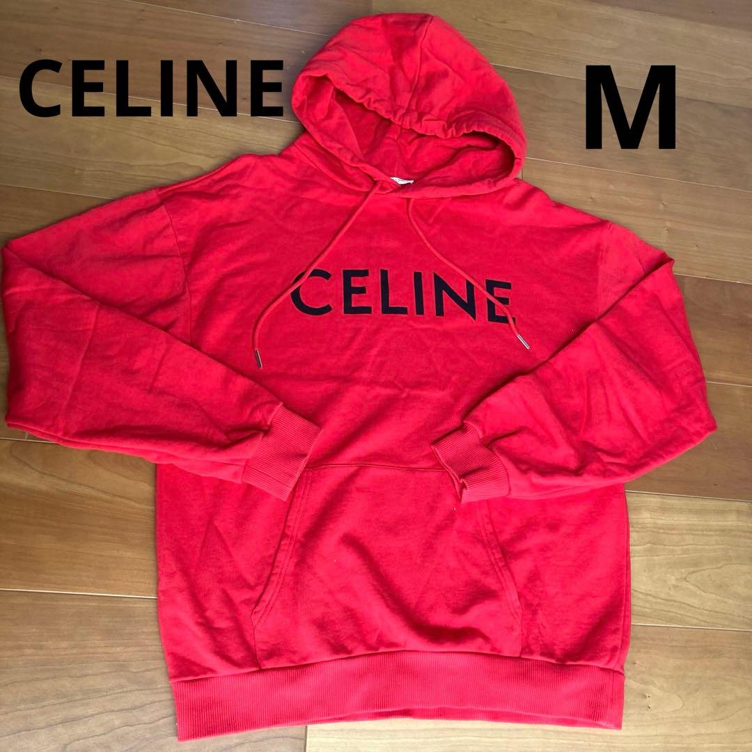 【美品】CELINE 赤　パーカー M フード付　スウェット　ロゴ　正規品 中古・古着通販】CELINE (セリーヌ) Oversized Celine Sweatshirt