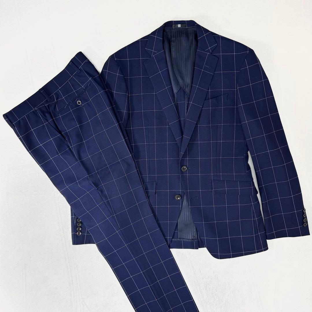 美品 スーツセレクト セットアップ ウィンドウペン ブルー Y5 - メルカリ