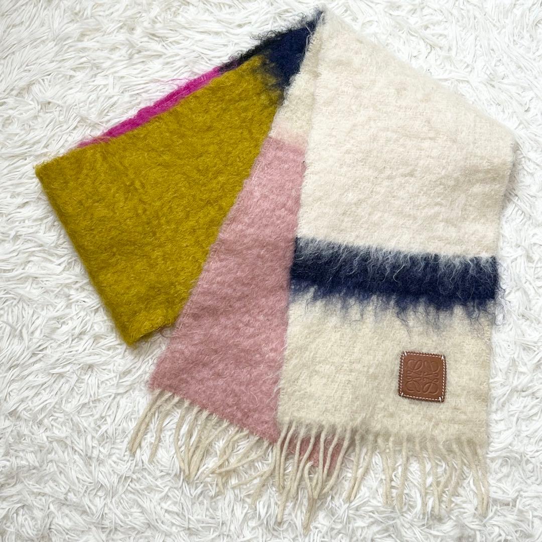 ロエベ マフラー モヘア×ウール アナグラム マルチカラー グラデーション 中古・古着通販】LOEWE (ロエベ) アナグラムモヘアブレンドマフラー