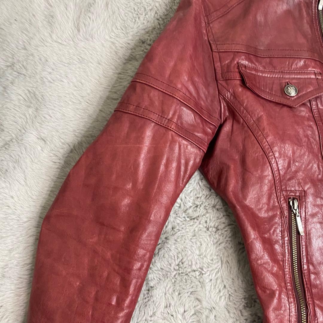 A.S.M レザージャケット 48 水牛革 赤 シングルライダース Y2K - メルカリ