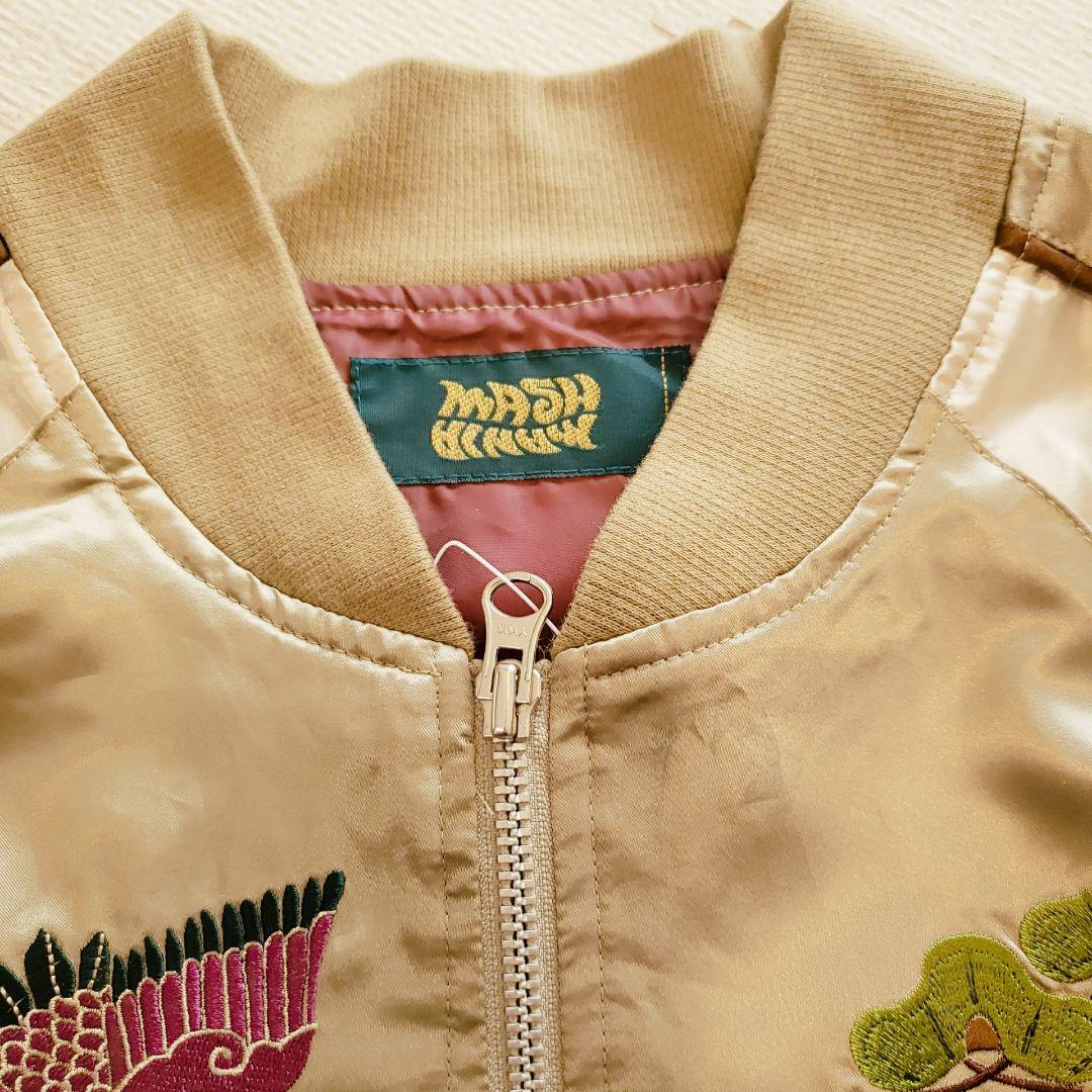 ☆未着用☆ マッシュマニア スカジャン ゴールド サテン 鶴 松 刺繍
