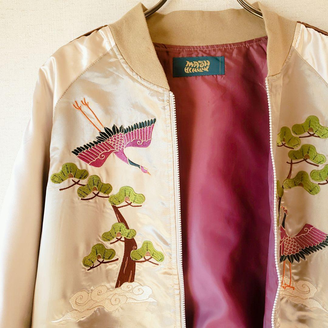 ☆未着用☆ マッシュマニア スカジャン ゴールド サテン 鶴 松 刺繍