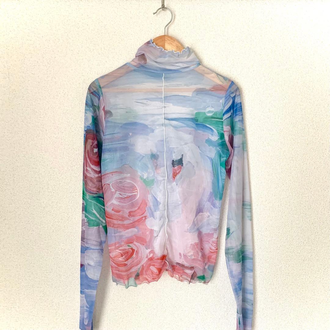 POPPY スワンシースルートップス 水色 フラワー 花柄 あさぎーにょ