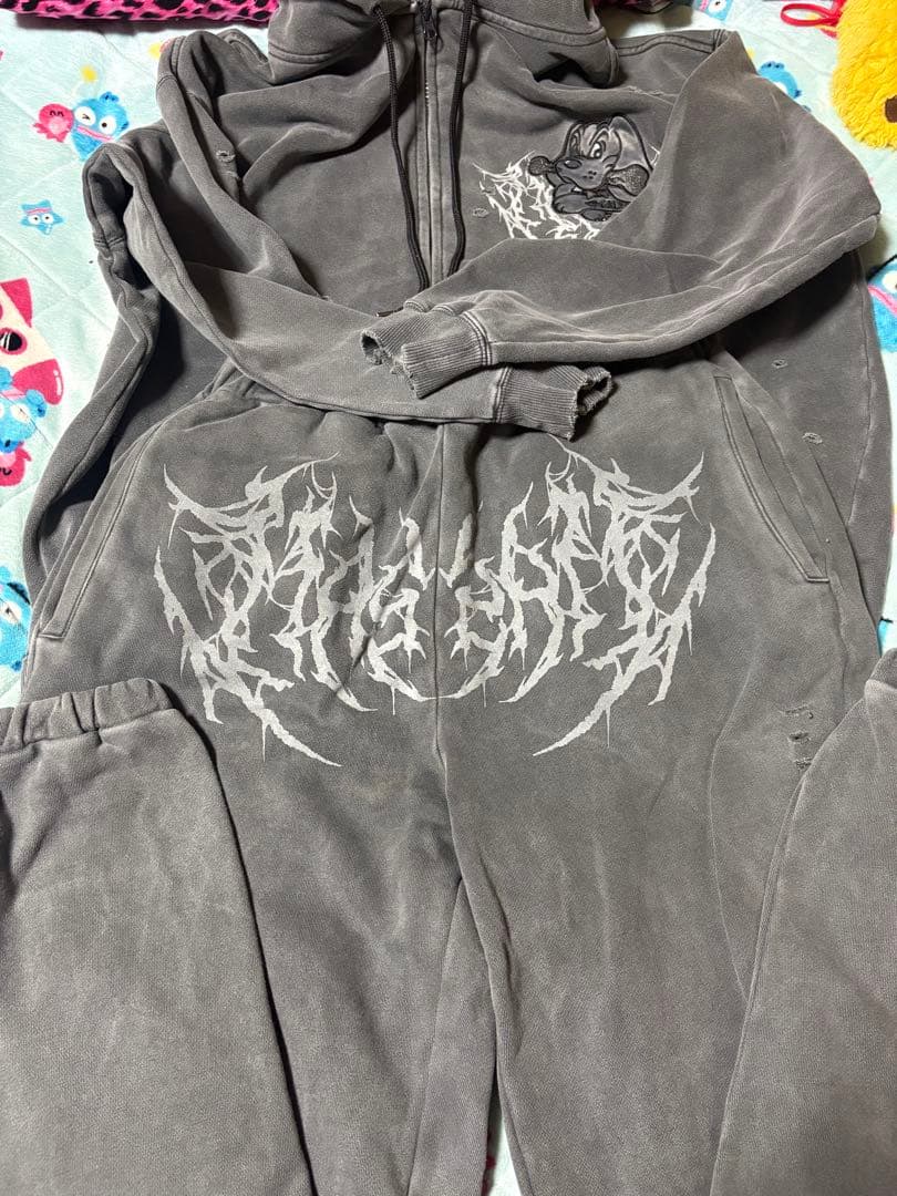 h*a様 期間限定 ガルフィー 染め染めわんちゃん ボロボロ セットアップ 中型 GALFY (ガルフィー) 染め染めわんちゃんボロボロパーカー INK BLACK