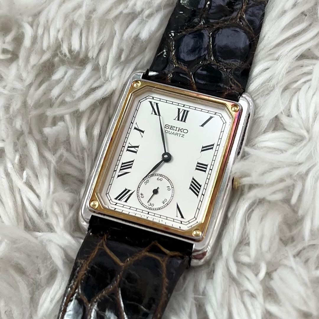 SEIKO セイコー 2628-5070 クオーツ メンズ腕時計 ローマン Seiko Quartz 2628-5070 Tank Sub-Second Two Tone White Dial